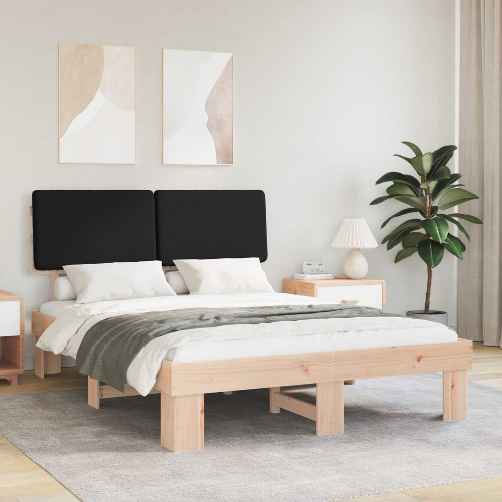 vidaXL Ramka łóżka z tapicerowanym wezgłowiem Czarny 135 x 190 cm