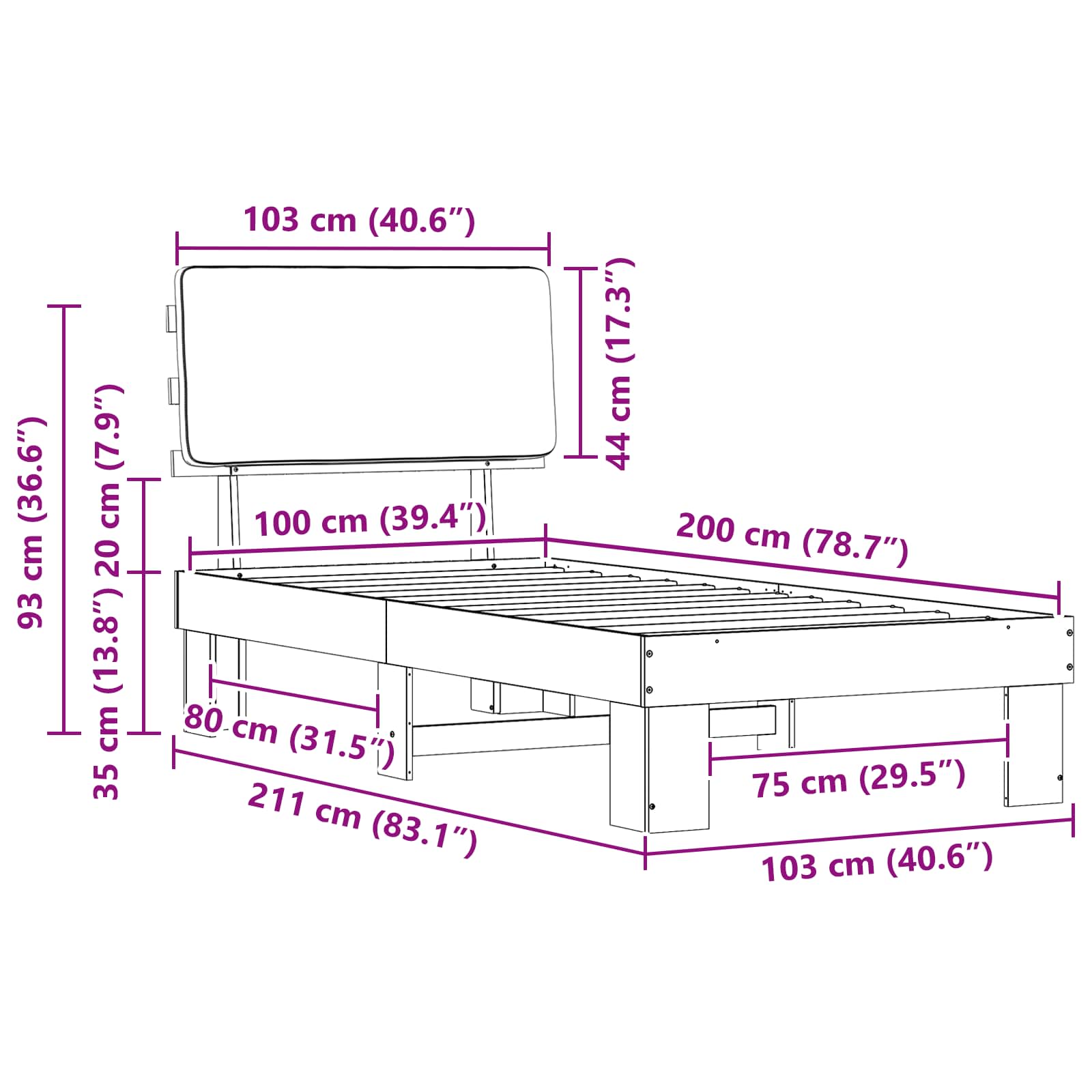 vidaXL Ramka łóżka z tapicerowanym wezgłowiem Jasnoszary 100 x 200 cm