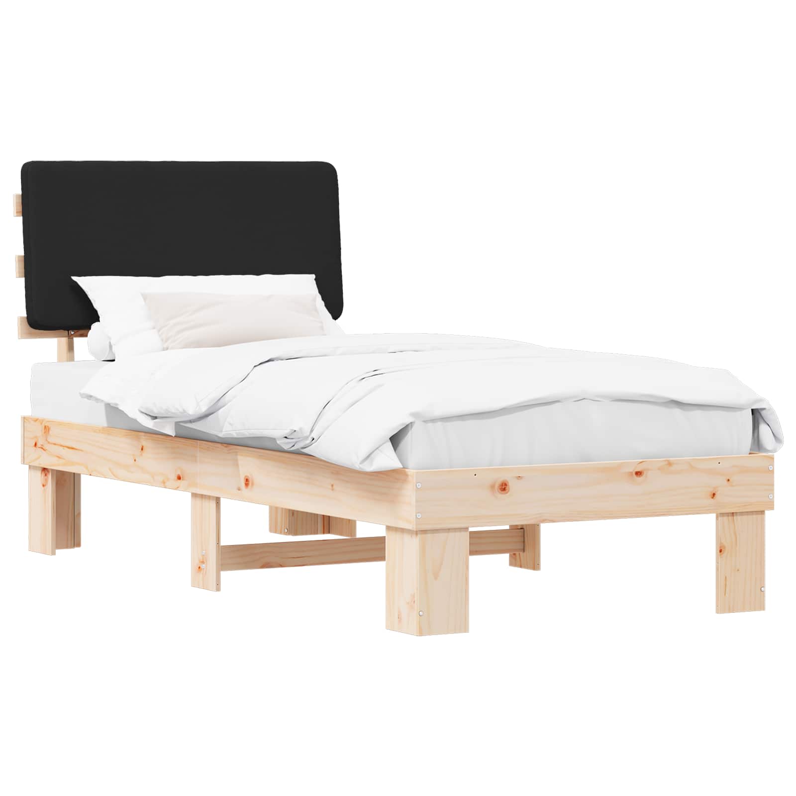 vidaXL Ramka łóżka z tapicerowanym wezgłowiem Czarny 80 x 200 cm