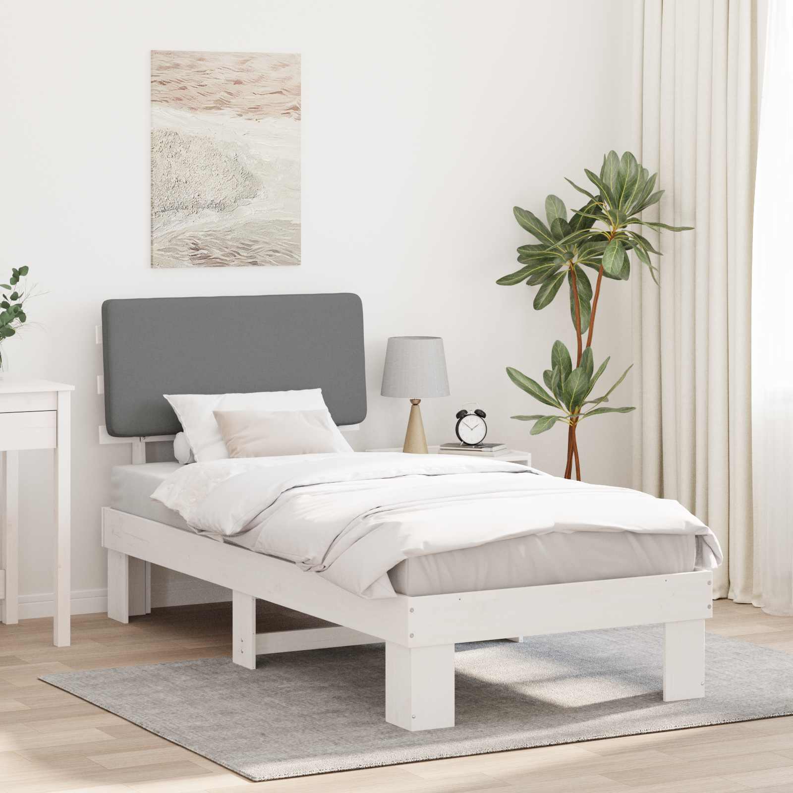vidaXL Ramka łóżka z tapicerowanym wezgłowiem Jasnoszary 80 x 200 cm