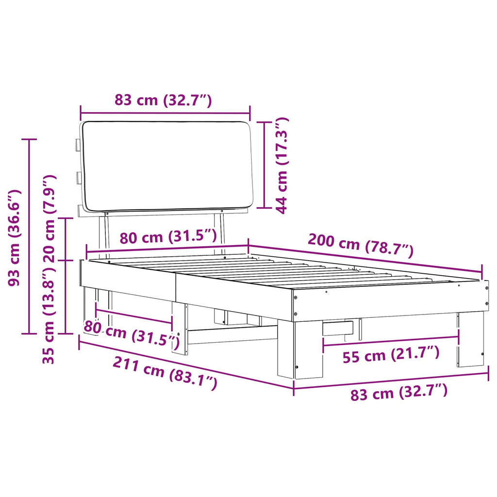 vidaXL Ramka łóżka z tapicerowanym wezgłowiem Jasnoszary 80 x 200 cm