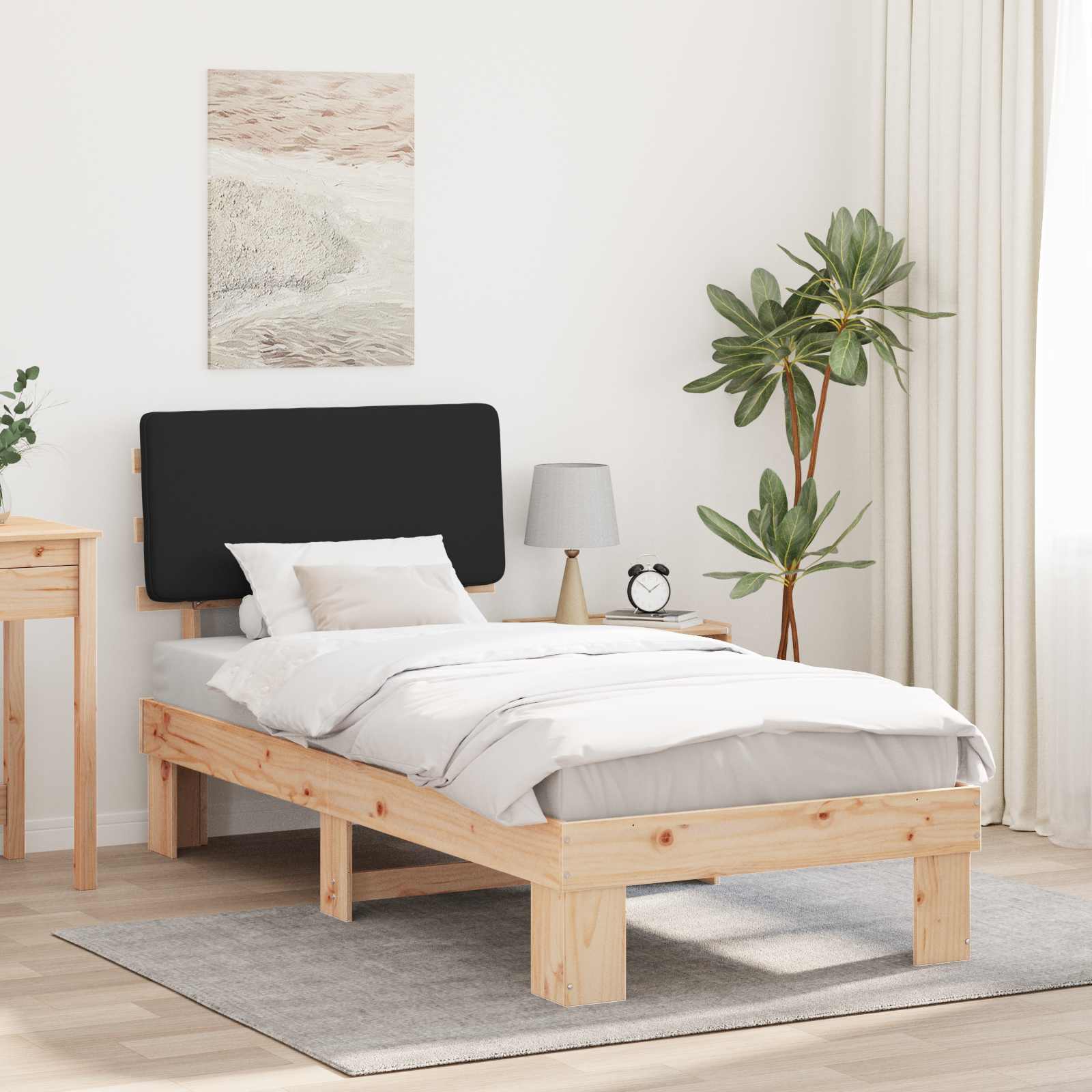 vidaXL Ramka łóżka z tapicerowanym wezgłowiem Czarny 90 x 190 cm