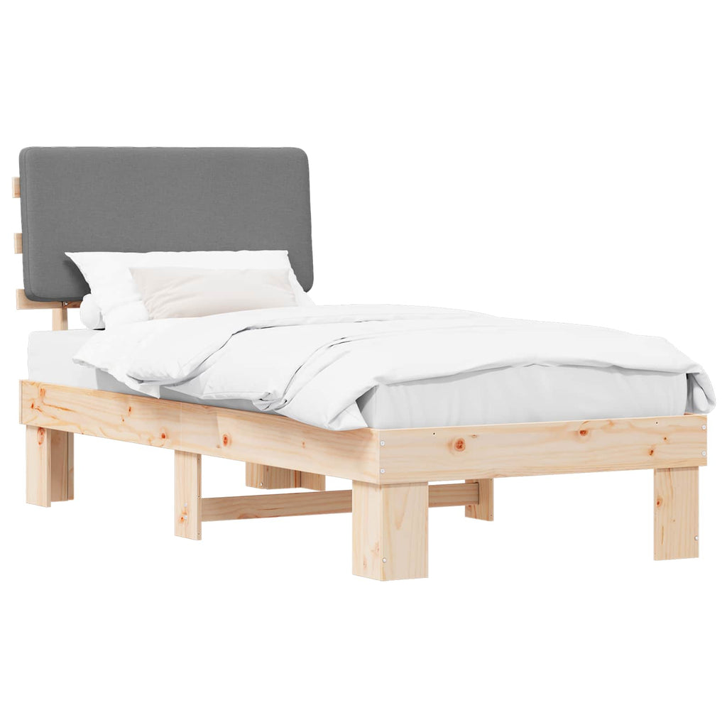 vidaXL Ramka łóżka z tapicerowanym wezgłowiem Jasnoszary 75 x 190 cm