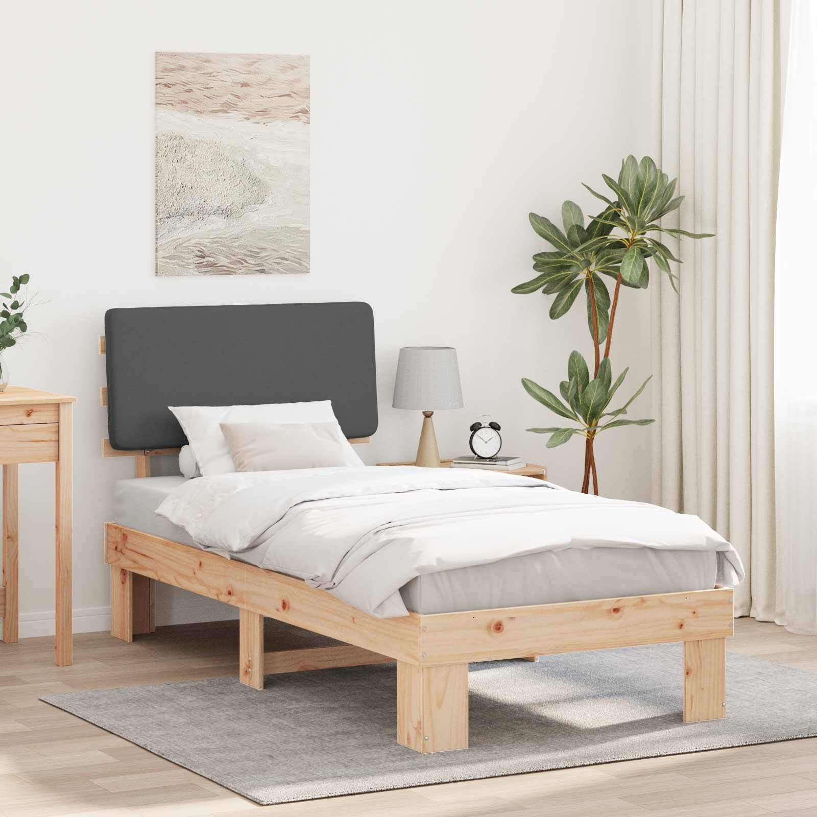 vidaXL Ramka łóżka z tapicerowanym wezgłowiem Ciemnoszary 75 x 190 cm