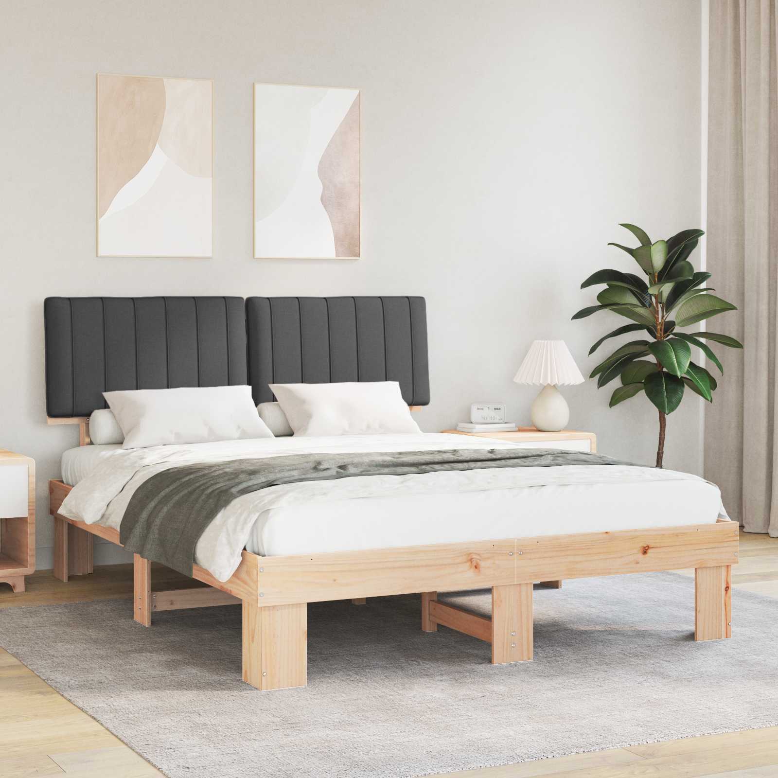 vidaXL Ramka łóżka z tapicerowanym wezgłowiem Ciemnoszary 150 x 200 cm