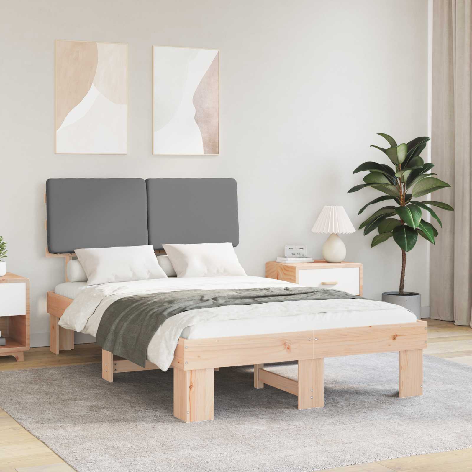 vidaXL Ramka łóżka z tapicerowanym wezgłowiem Jasnoszary 120 x 200 cm
