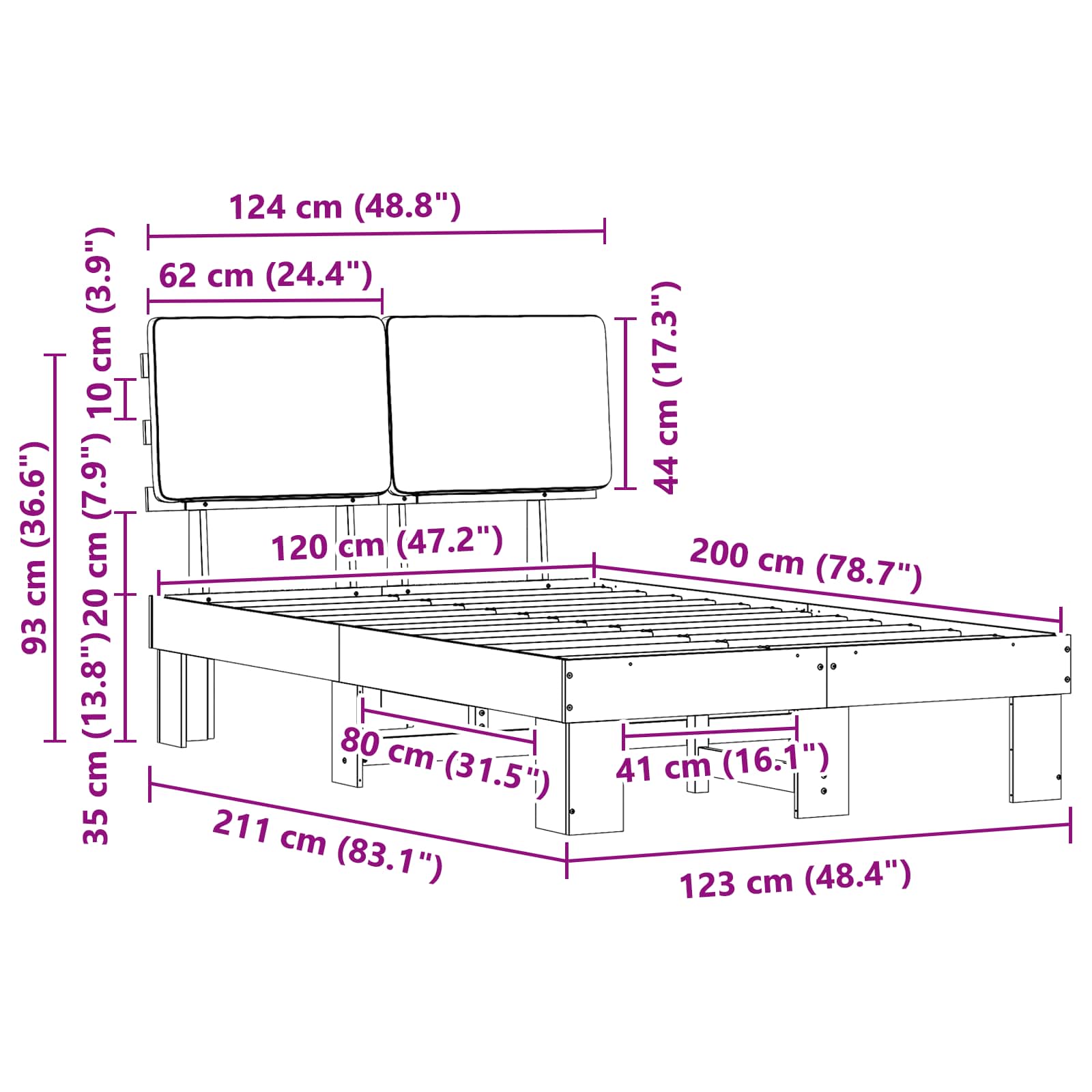 vidaXL Ramka łóżka z tapicerowanym wezgłowiem Ciemnoszary 120 x 200 cm