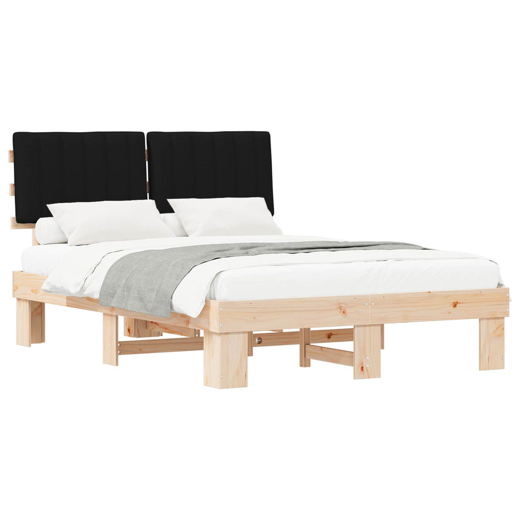 vidaXL Ramka łóżka z tapicerowanym wezgłowiem Czarny 140 x 190 cm