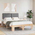 vidaXL Ramka łóżka z tapicerowanym wezgłowiem Jasnoszary 135 x 190 cm