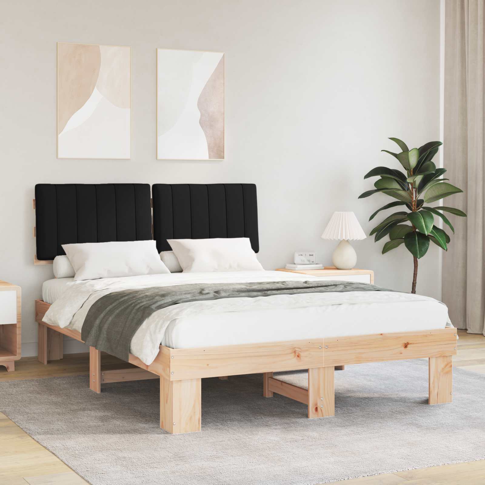 vidaXL Ramka łóżka z tapicerowanym wezgłowiem Czarny 135 x 190 cm