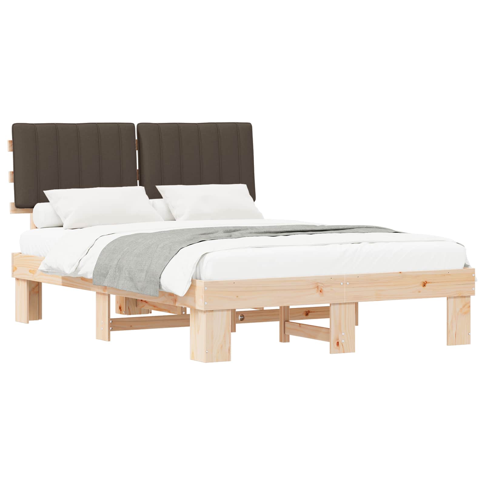 vidaXL Ramka łóżka z tapicerowanym wezgłowiem Ciemnoszary 135 x 190 cm