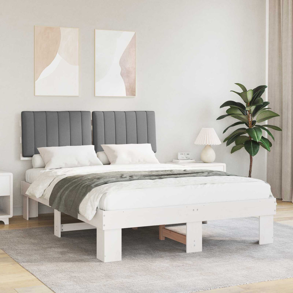 vidaXL Ramka łóżka z tapicerowanym wezgłowiem Jasnoszary 135 x 190 cm