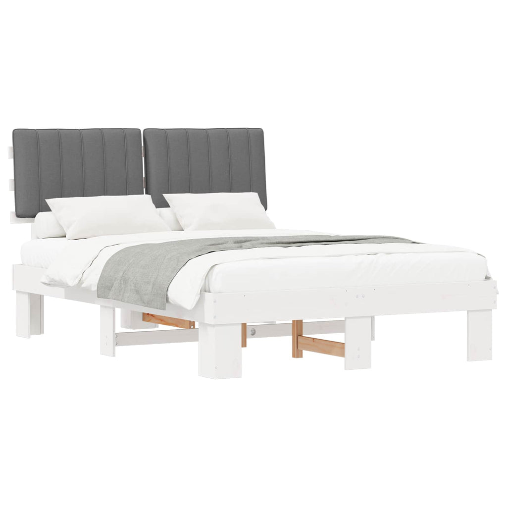 vidaXL Ramka łóżka z tapicerowanym wezgłowiem Jasnoszary 135 x 190 cm