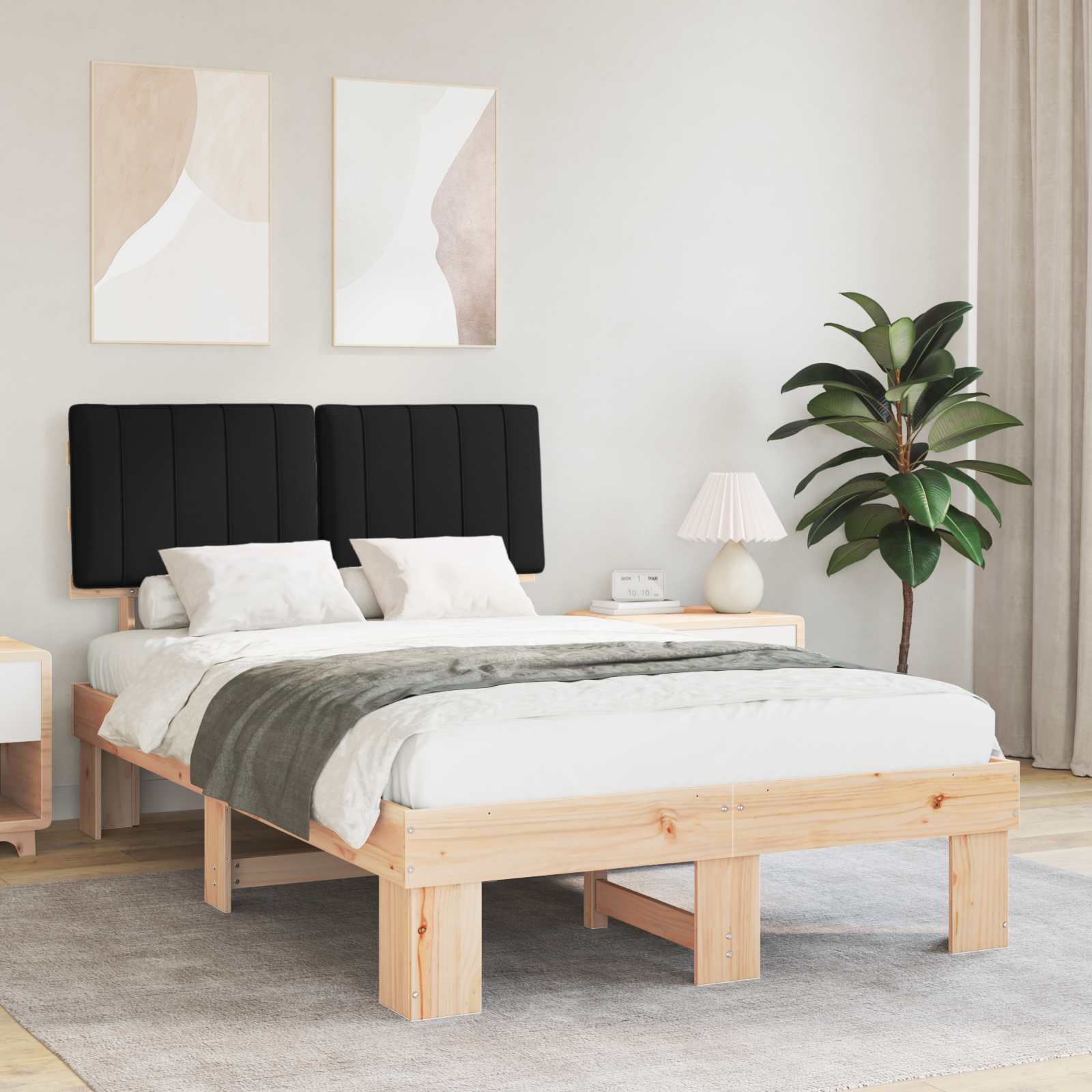 vidaXL Ramka łóżka z tapicerowanym wezgłowiem Czarny 120 x 190 cm
