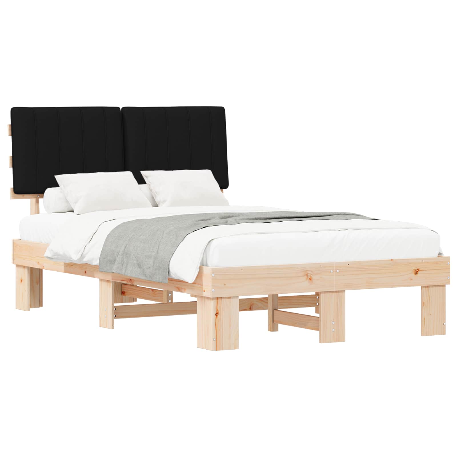 vidaXL Ramka łóżka z tapicerowanym wezgłowiem Czarny 120 x 190 cm