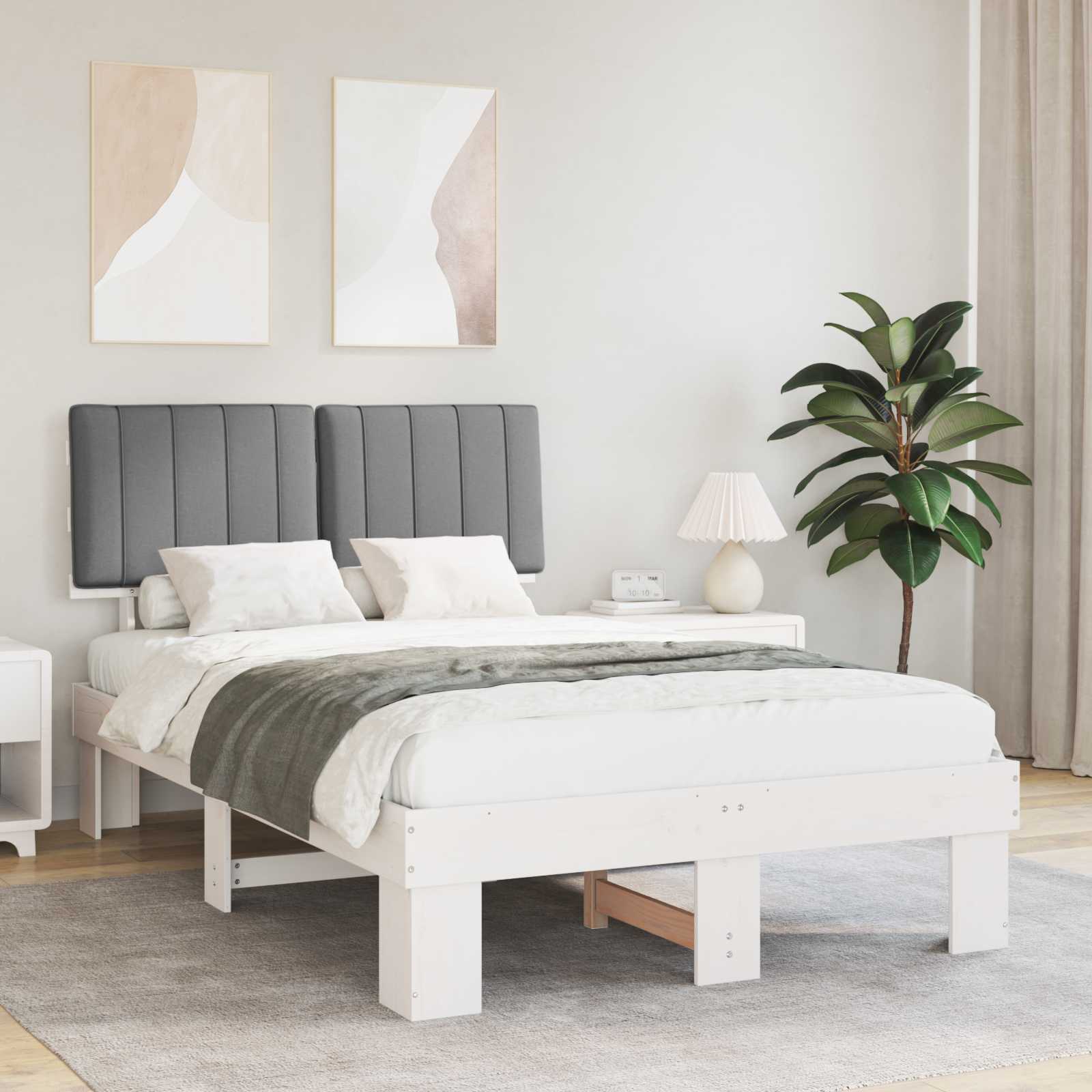 vidaXL Ramka łóżka z tapicerowanym wezgłowiem Jasnoszary 120 x 190 cm