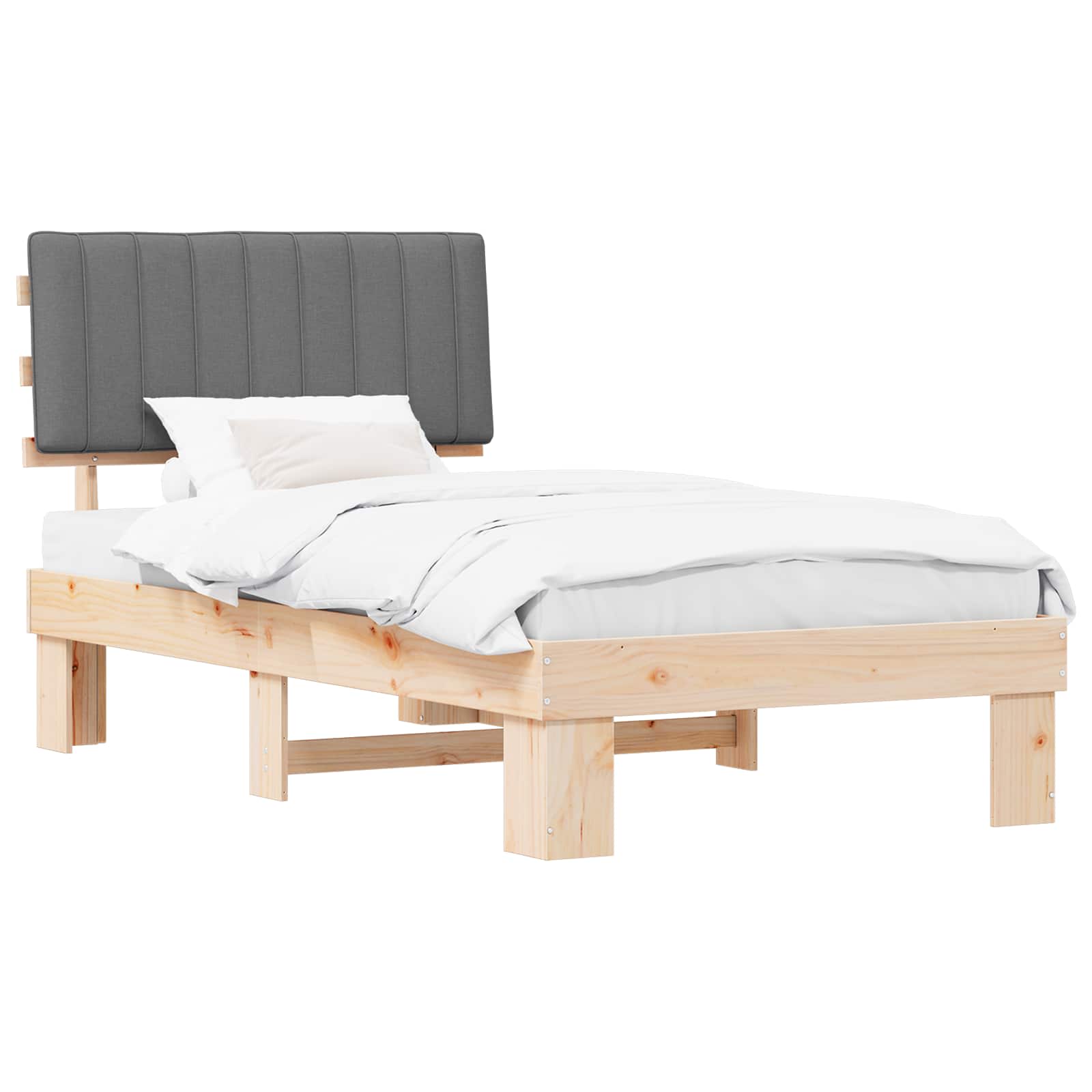 vidaXL Ramka łóżka z tapicerowanym wezgłowiem Jasnoszary 100 x 200 cm