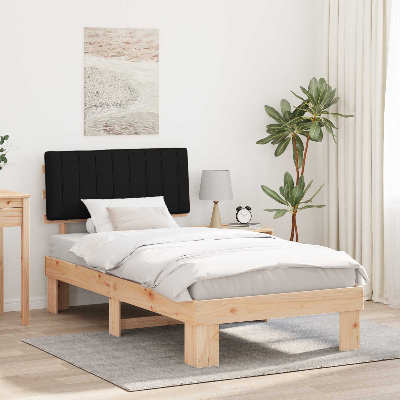 vidaXL Ramka łóżka z tapicerowanym wezgłowiem Czarny 100 x 200 cm