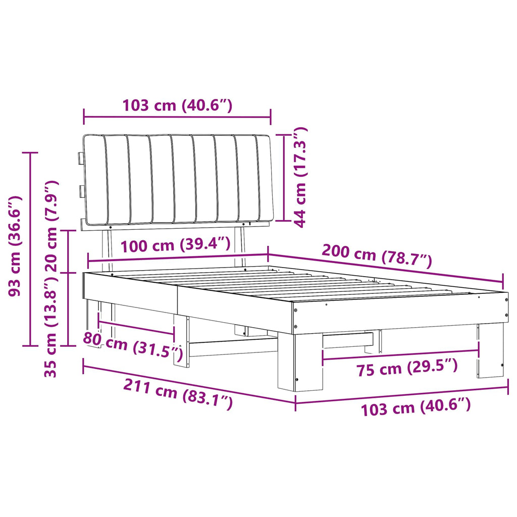 vidaXL Ramka łóżka z tapicerowanym wezgłowiem Czarny 100 x 200 cm
