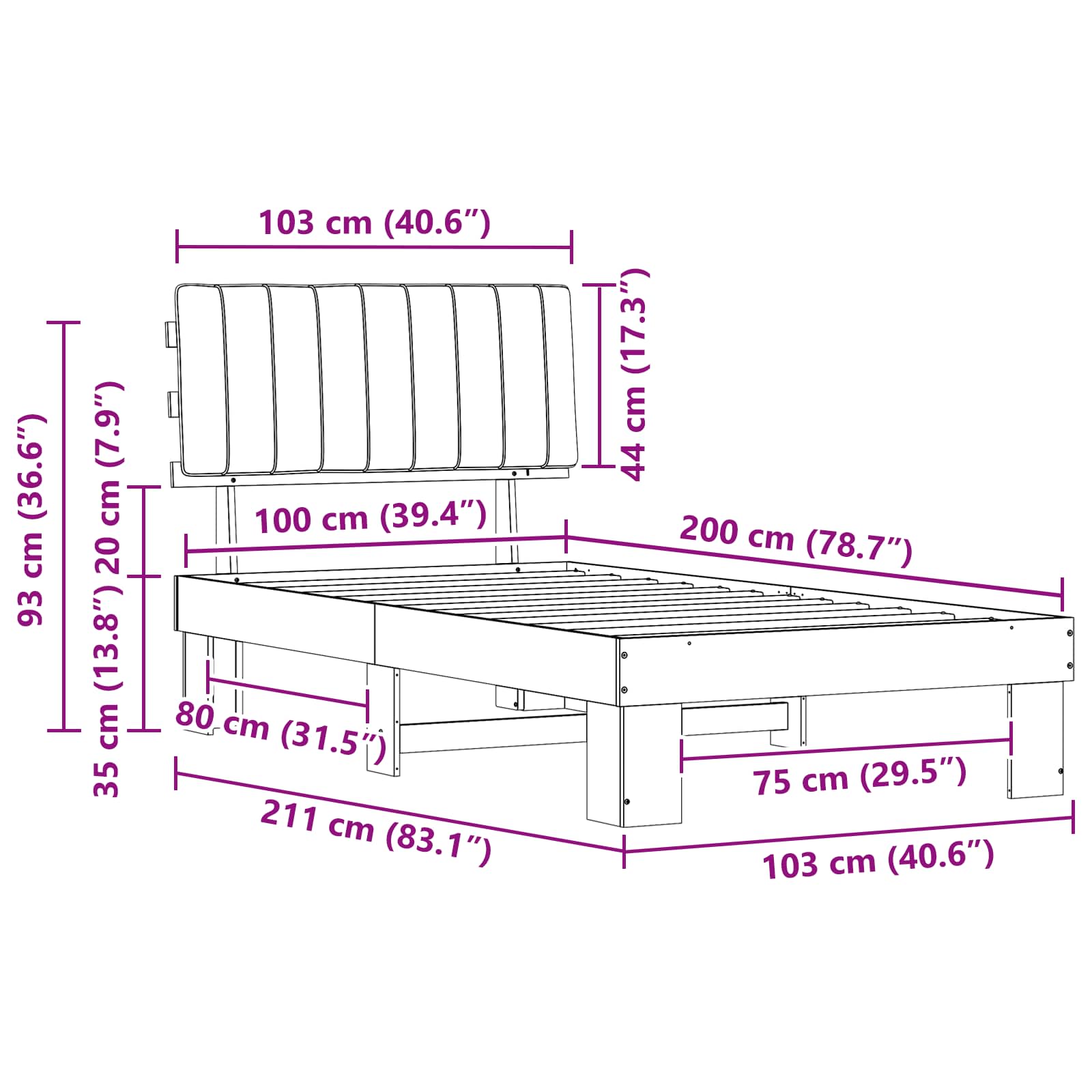 vidaXL Ramka łóżka z tapicerowanym wezgłowiem Jasnoszary 100 x 200 cm