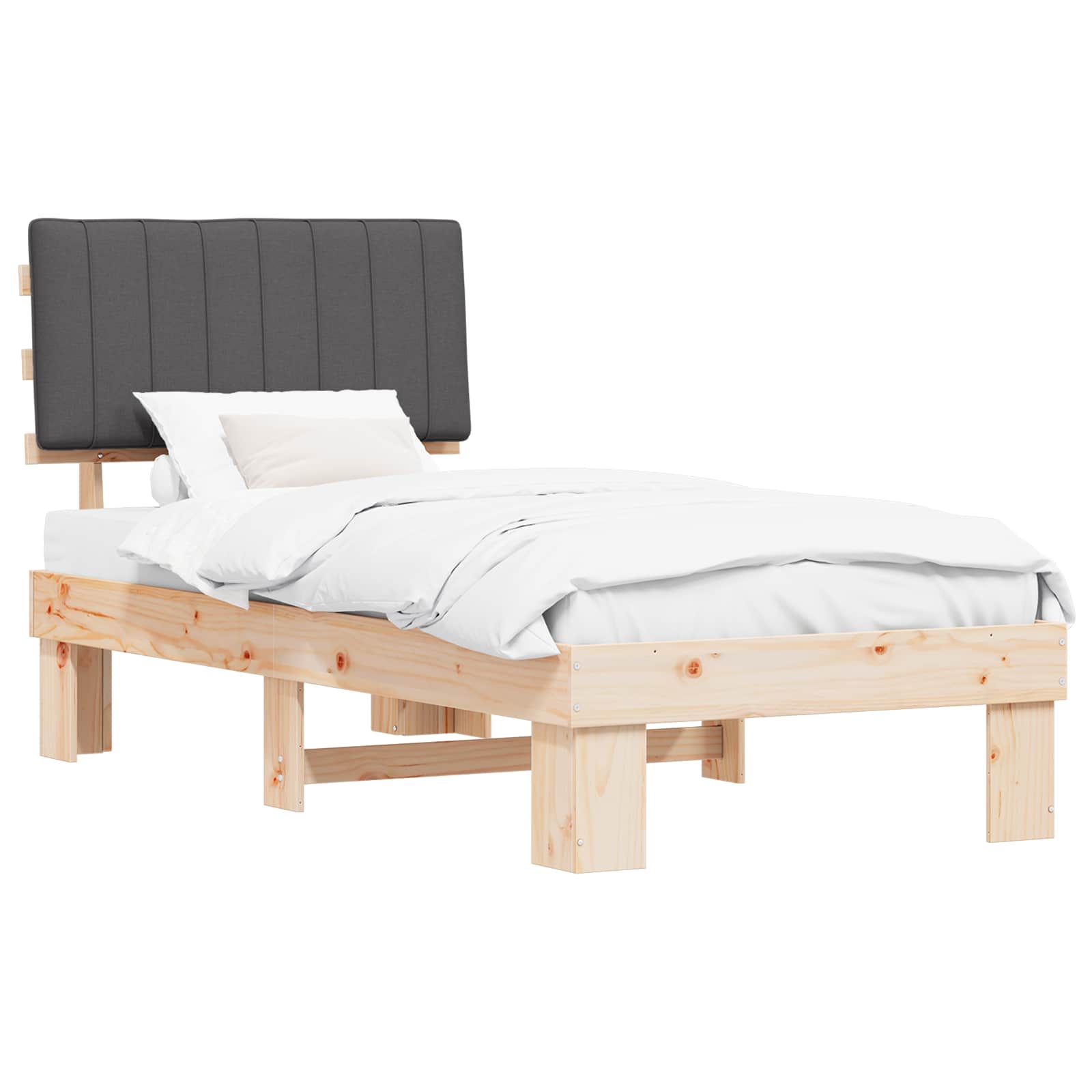 vidaXL Ramka łóżka z tapicerowanym wezgłowiem Ciemnoszary 90 x 200 cm