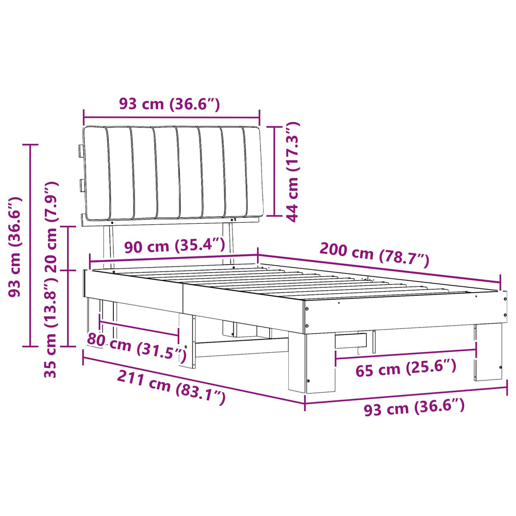 vidaXL Ramka łóżka z tapicerowanym wezgłowiem Ciemnoszary 90 x 200 cm