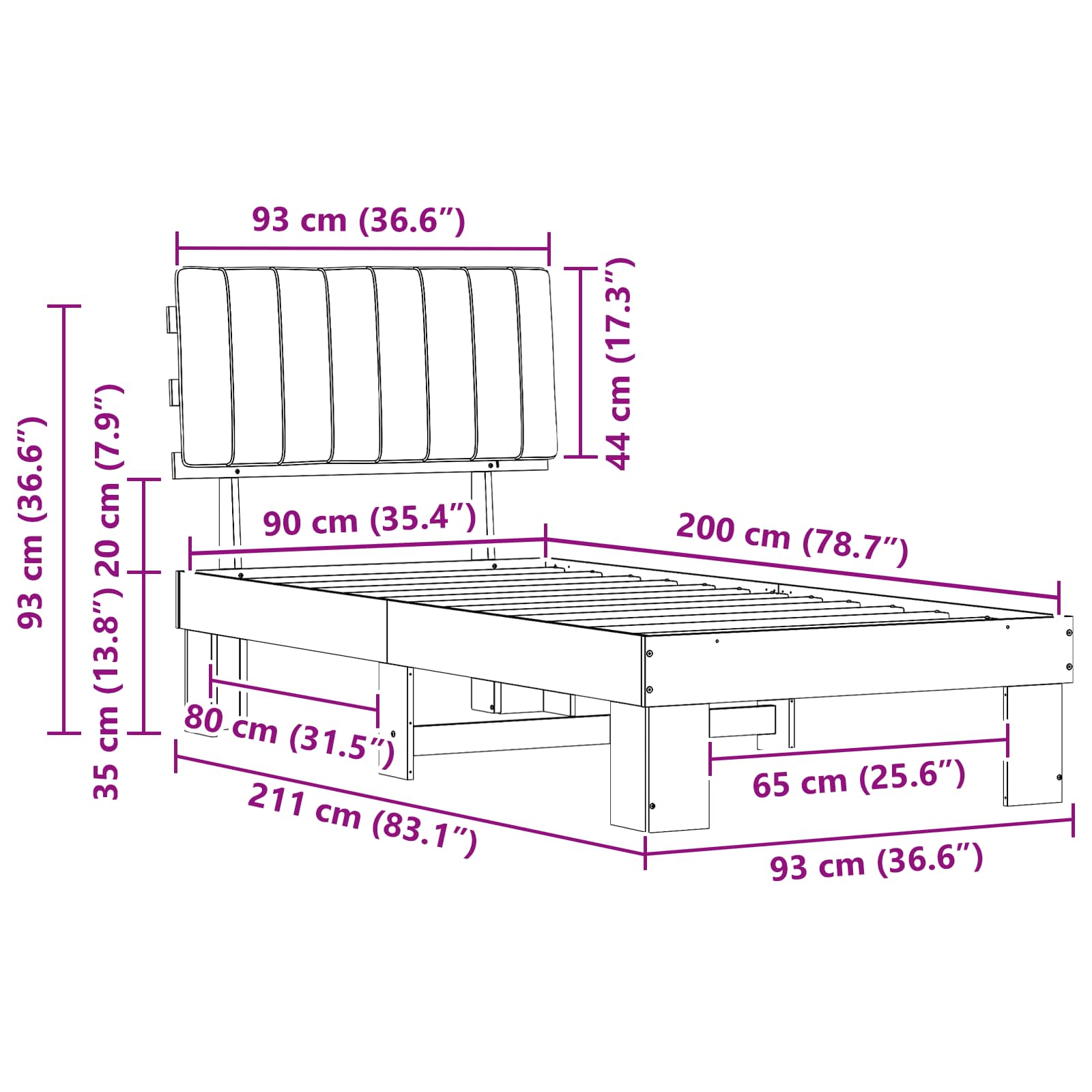 vidaXL Ramka łóżka z tapicerowanym wezgłowiem Ciemnoszary 90 x 200 cm