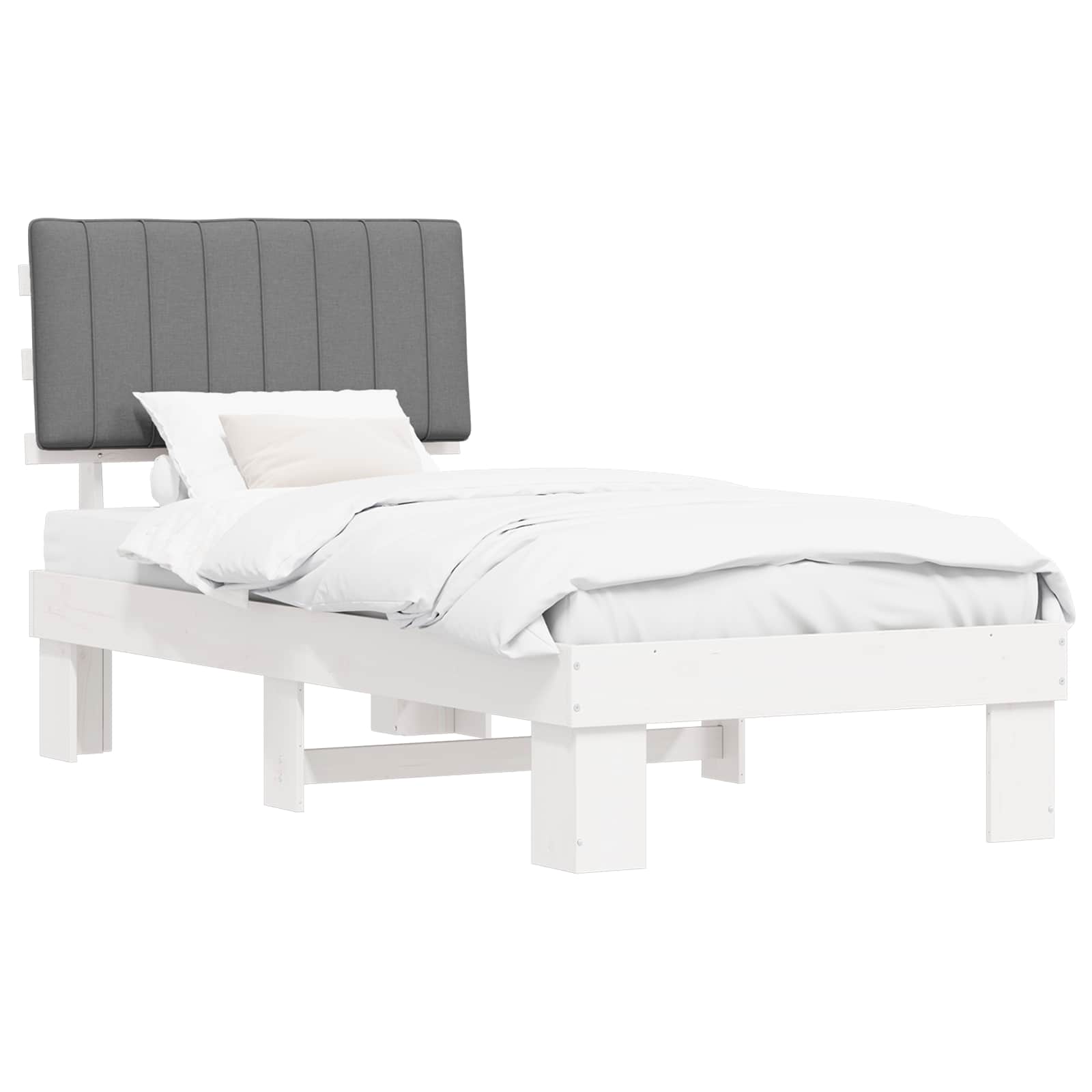 vidaXL Ramka łóżka z tapicerowanym wezgłowiem Jasnoszary 90 x 200 cm