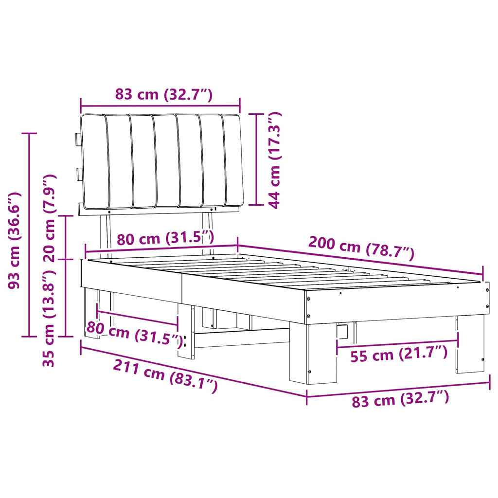 vidaXL Ramka łóżka z tapicerowanym wezgłowiem Ciemnoszary 80 x 200 cm