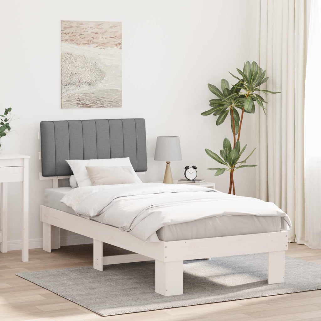 vidaXL Ramka łóżka z tapicerowanym wezgłowiem Jasnoszary 90 x 190 cm