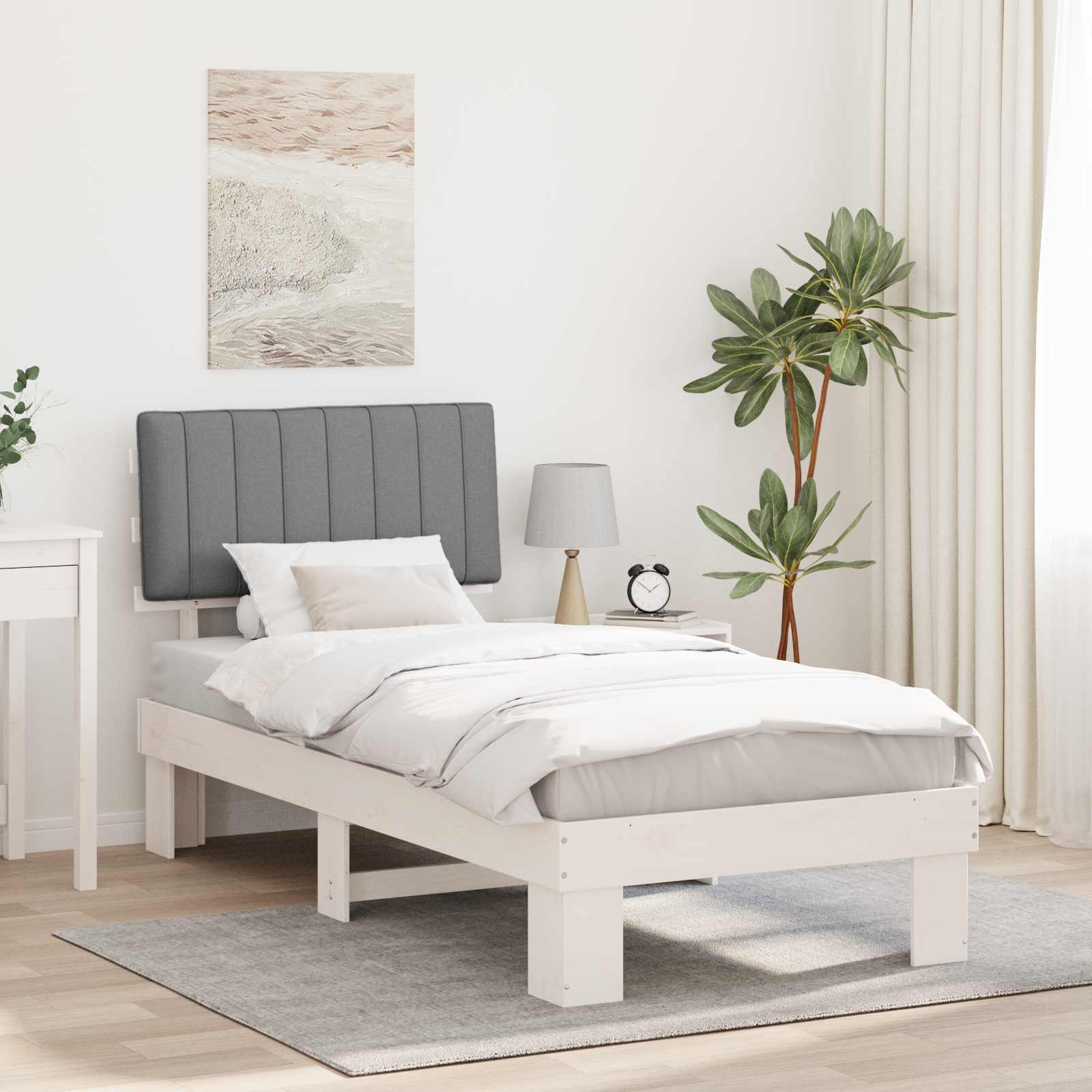 vidaXL Ramka łóżka z tapicerowanym wezgłowiem Jasnoszary 90 x 190 cm