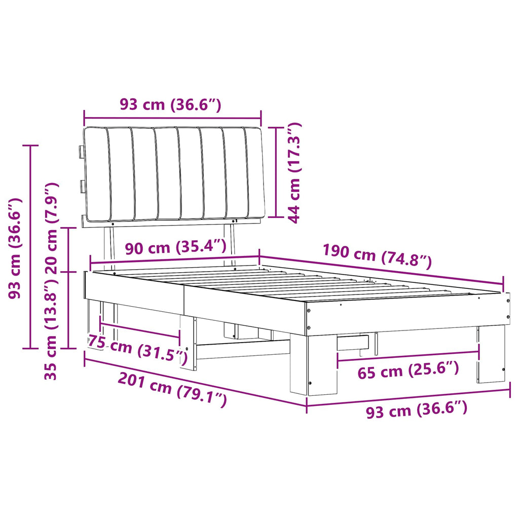 vidaXL Ramka łóżka z tapicerowanym wezgłowiem Jasnoszary 90 x 190 cm