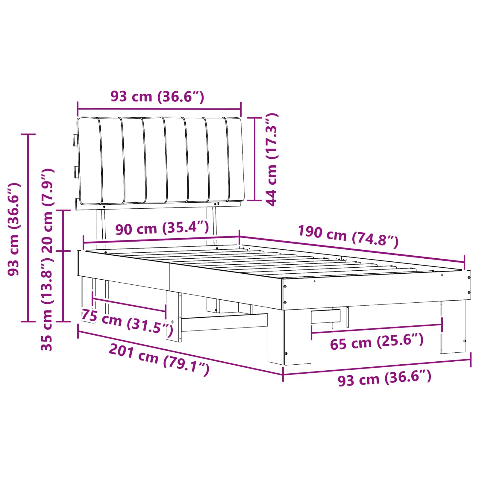 vidaXL Ramka łóżka z tapicerowanym wezgłowiem Jasnoszary 90 x 190 cm