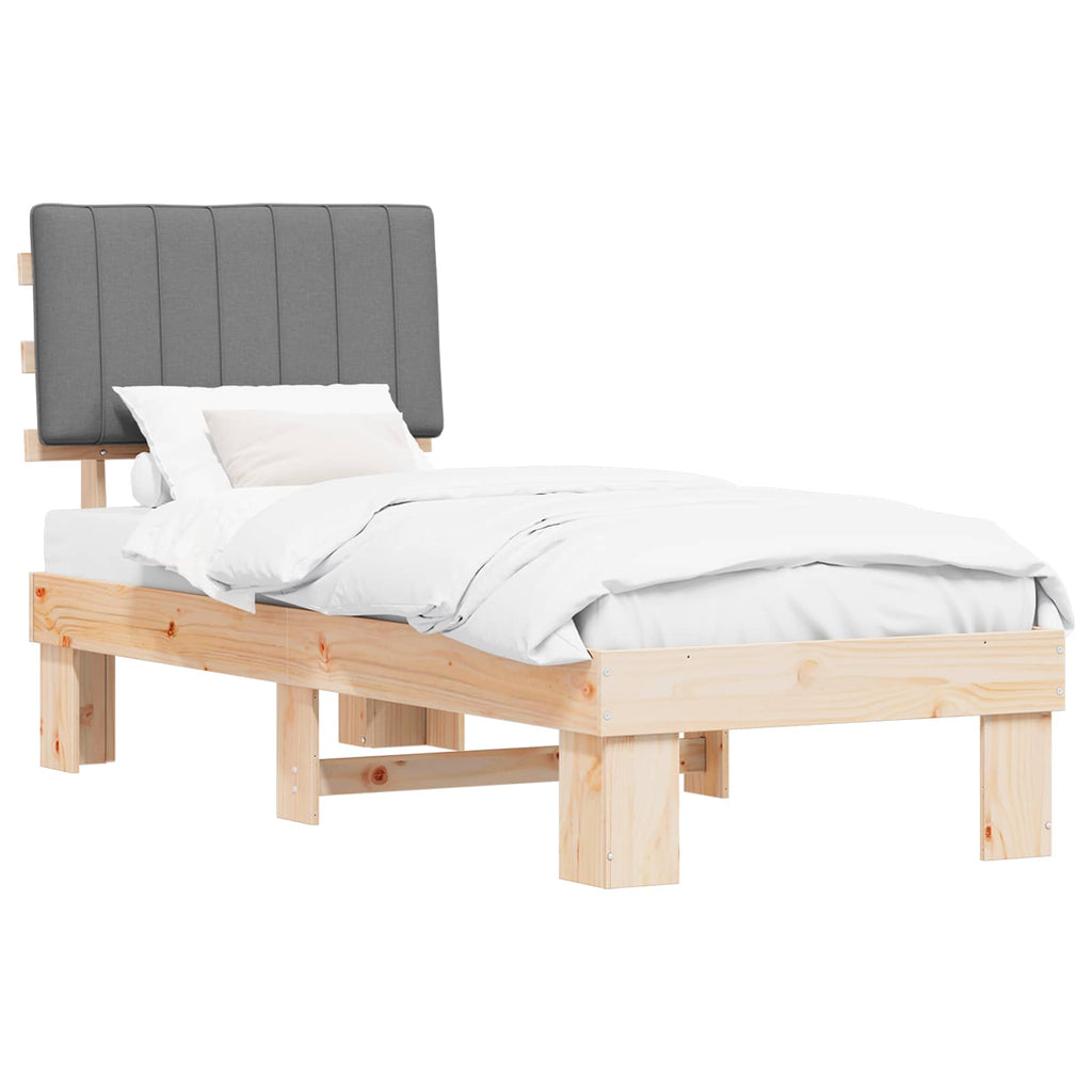 vidaXL Ramka łóżka z tapicerowanym wezgłowiem Jasnoszary 75 x 190 cm