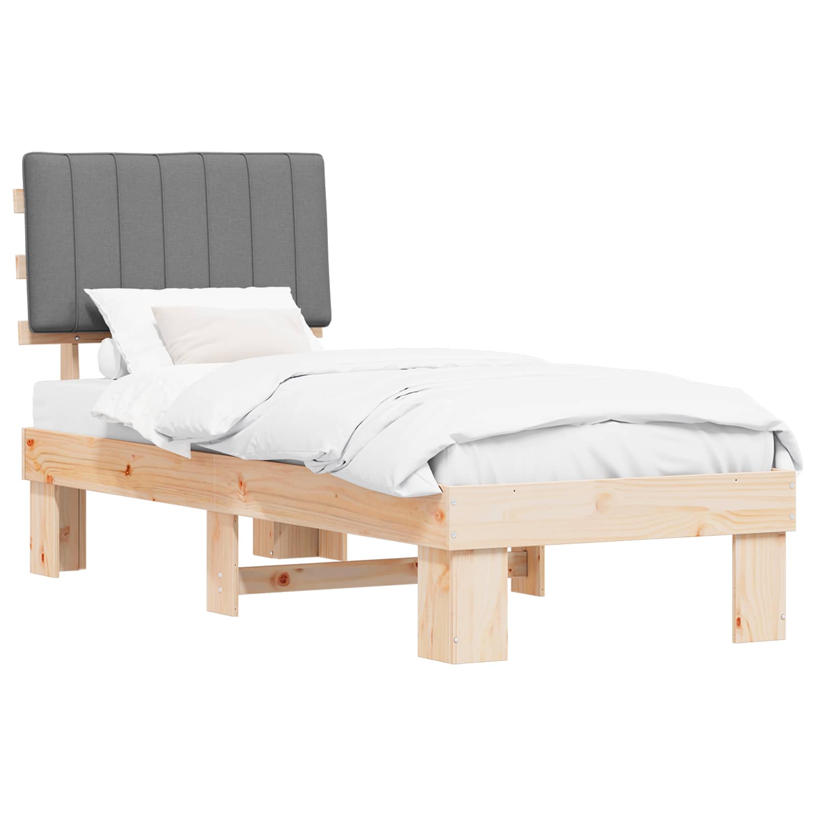 vidaXL Ramka łóżka z tapicerowanym wezgłowiem Jasnoszary 75 x 190 cm