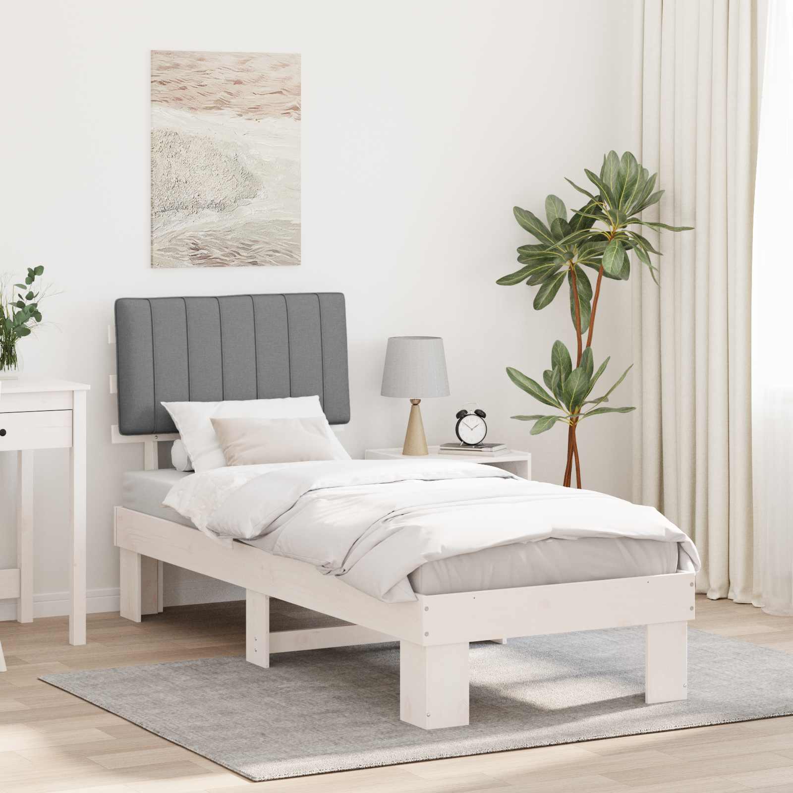 vidaXL Ramka łóżka z tapicerowanym wezgłowiem Jasnoszary 75 x 190 cm