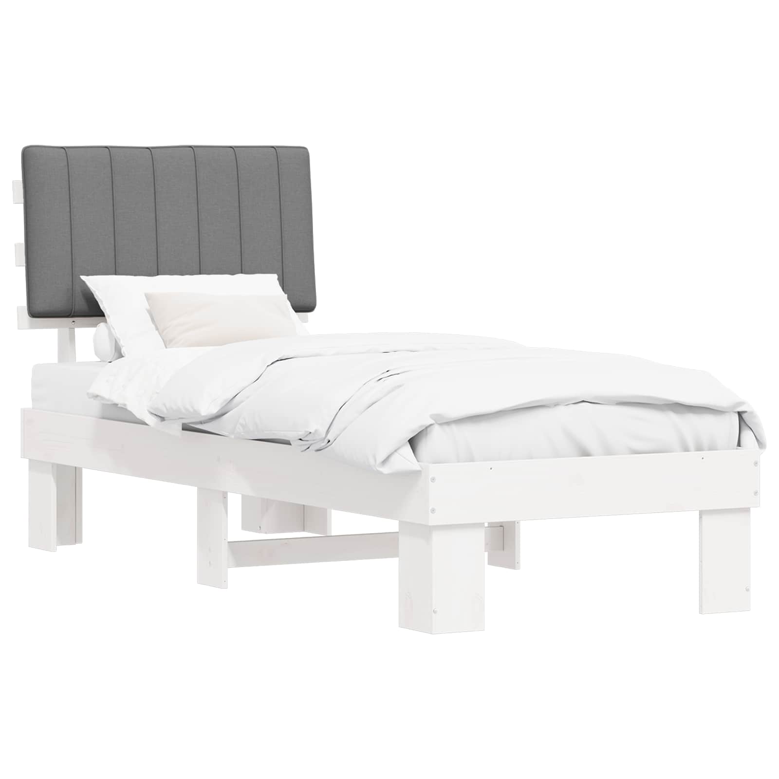 vidaXL Ramka łóżka z tapicerowanym wezgłowiem Jasnoszary 75 x 190 cm