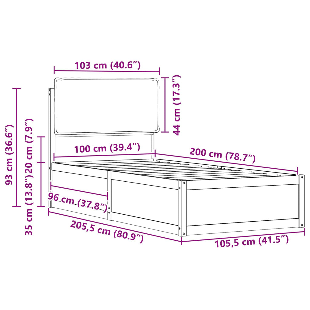 vidaXL Ramka łóżka z tapicerowanym wezgłowiem Czarny 100 x 200 cm