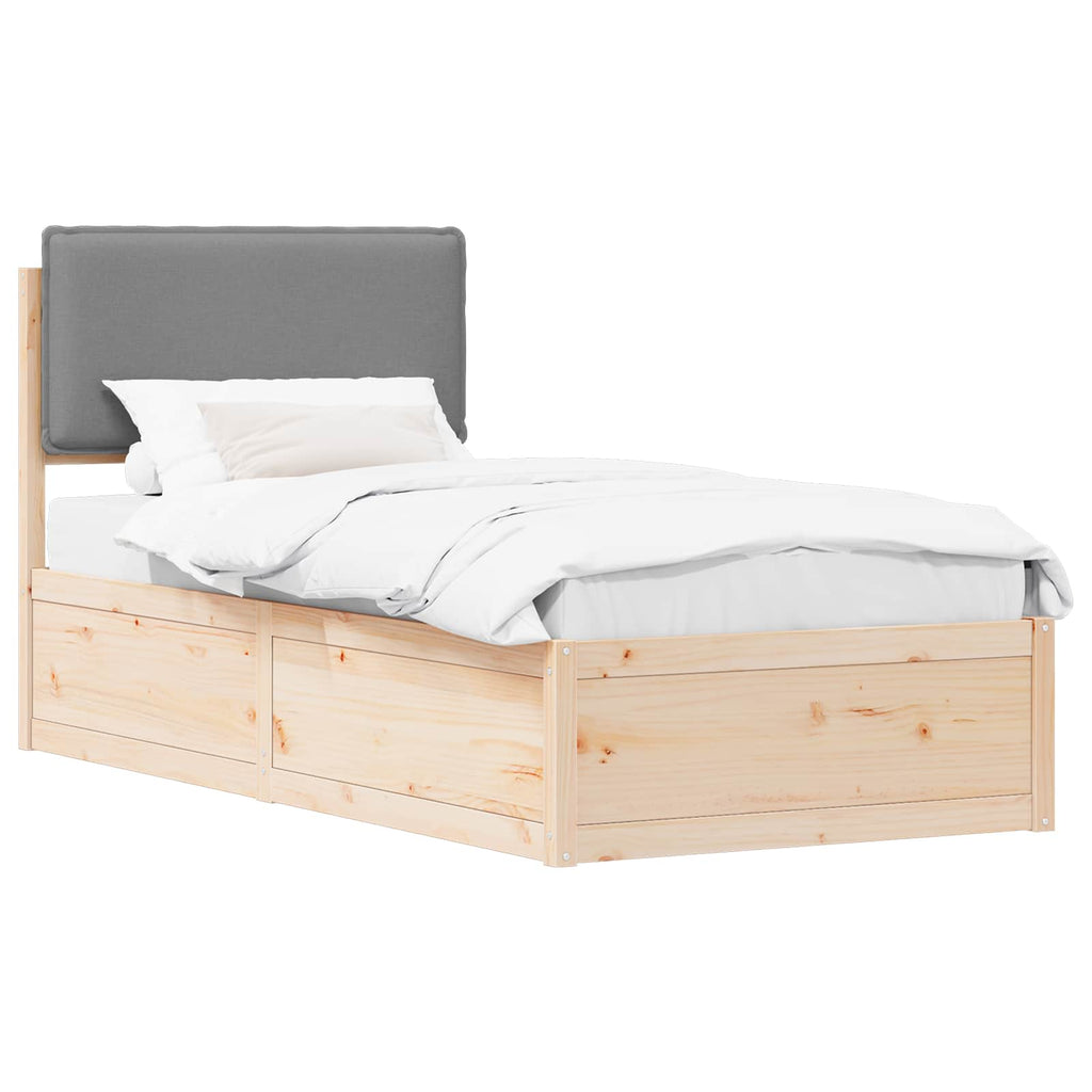 vidaXL Ramka łóżka z tapicerowanym wezgłowiem Jasnoszary 90 x 200 cm