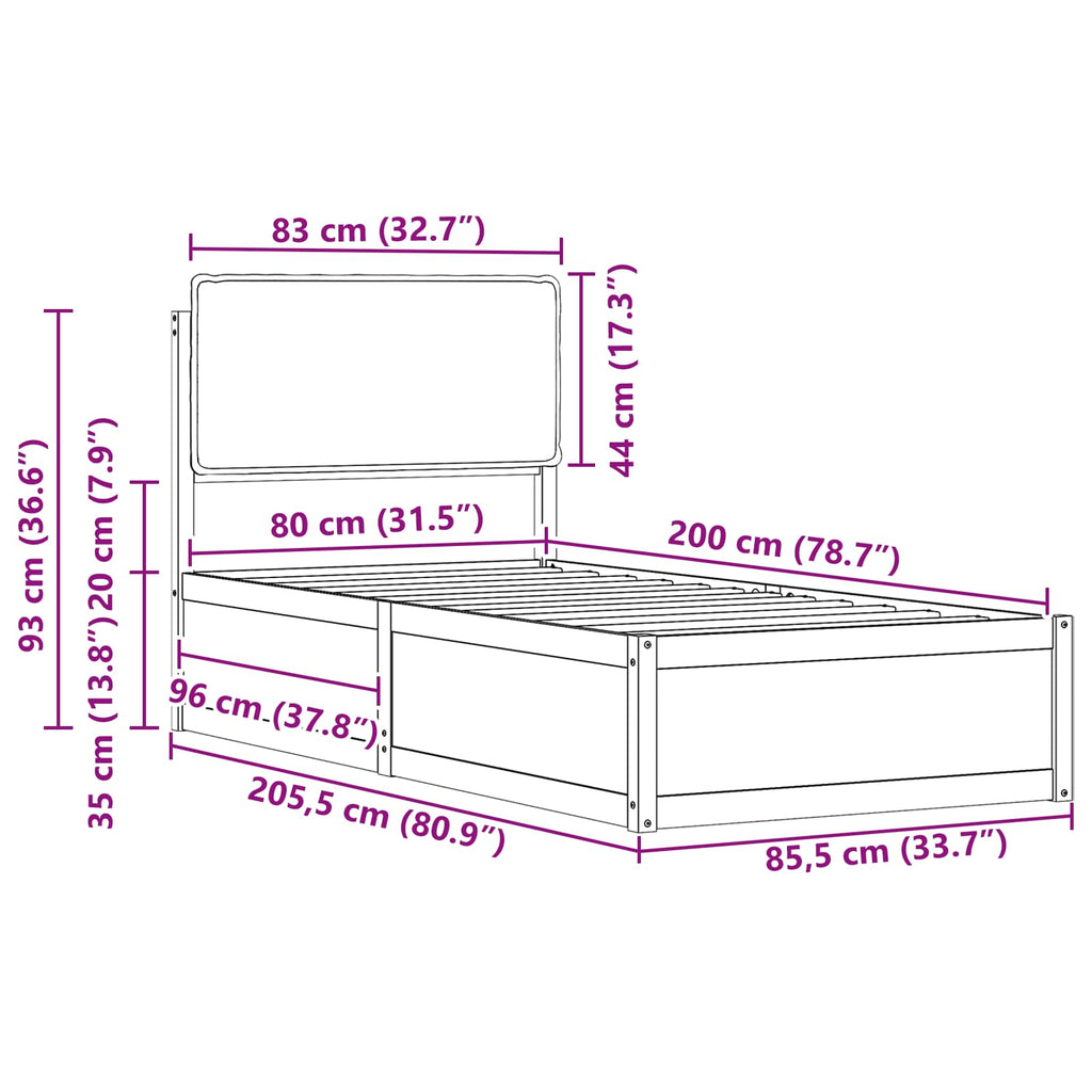 vidaXL Ramka łóżka z tapicerowanym wezgłowiem Jasnoszary 80 x 200 cm