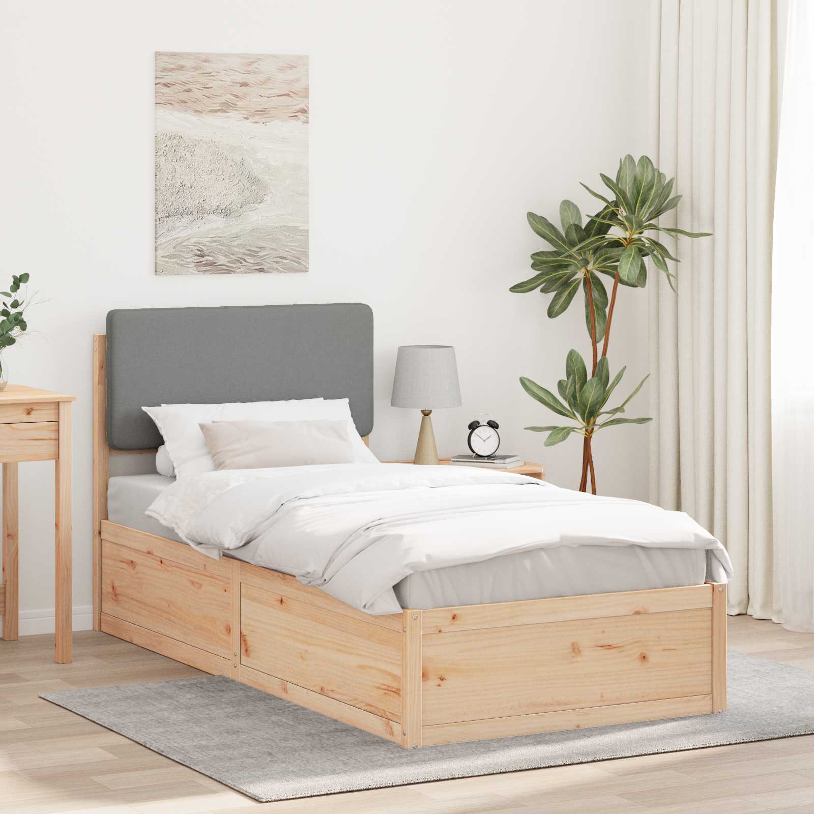 vidaXL Ramka łóżka z tapicerowanym wezgłowiem Jasnoszary 100 x 200 cm
