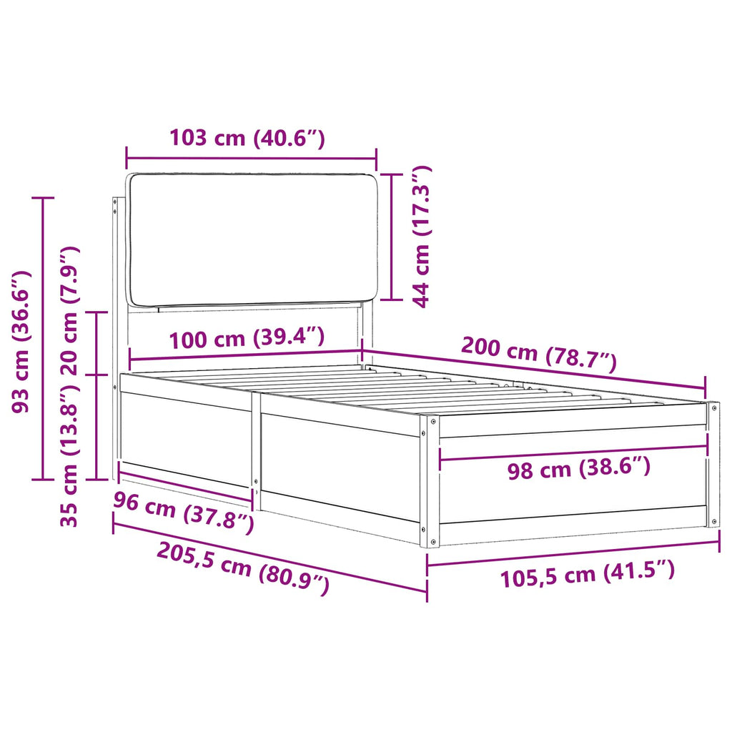 vidaXL Ramka łóżka z tapicerowanym wezgłowiem Jasnoszary 100 x 200 cm