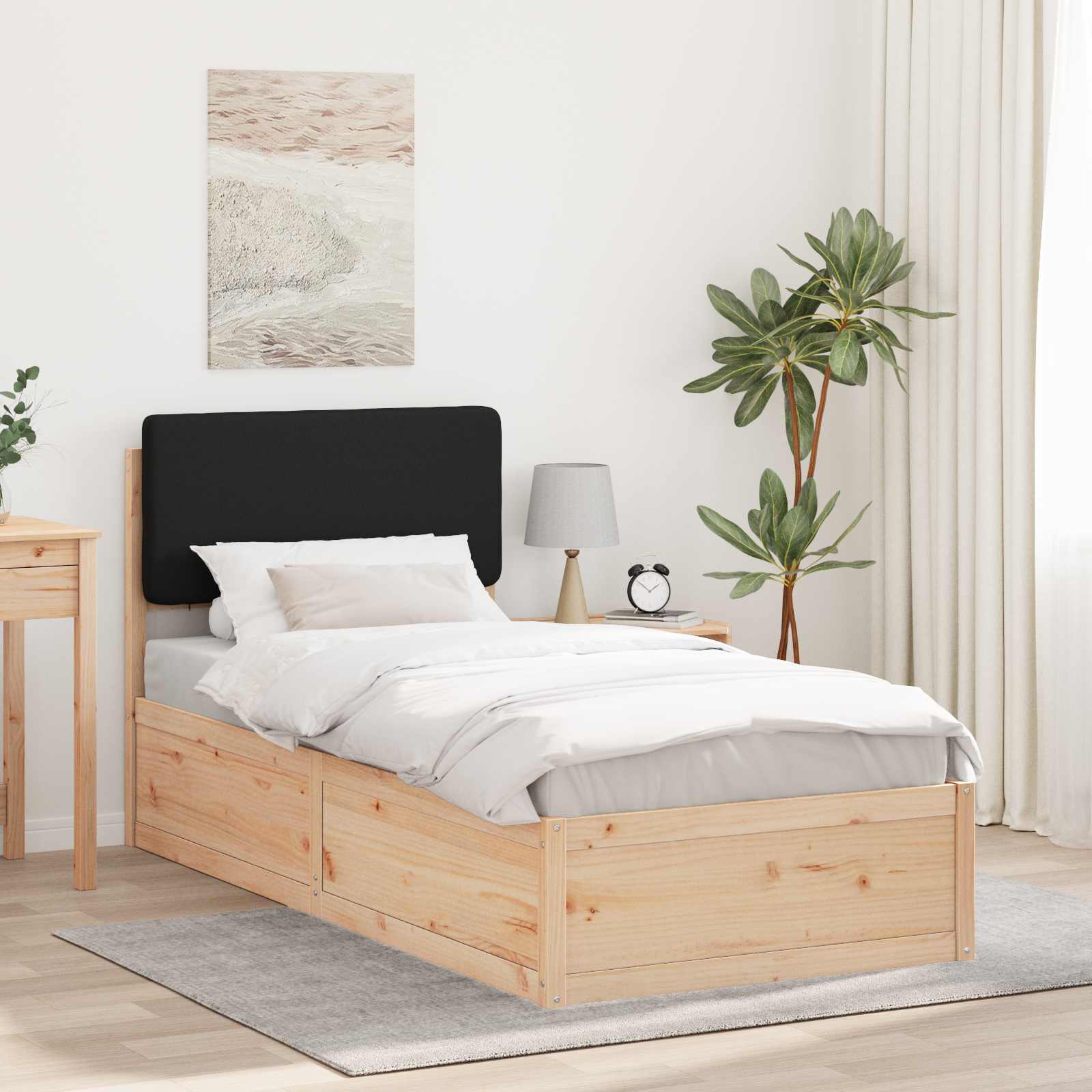 vidaXL Ramka łóżka z tapicerowanym wezgłowiem Czarny 100 x 200 cm