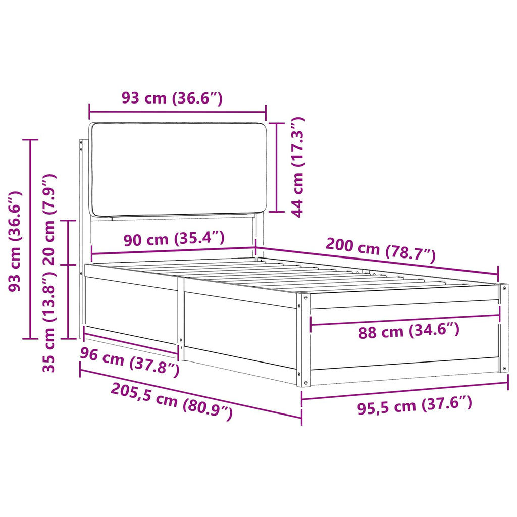 vidaXL Ramka łóżka z tapicerowanym wezgłowiem Ciemnoszary 90 x 200 cm