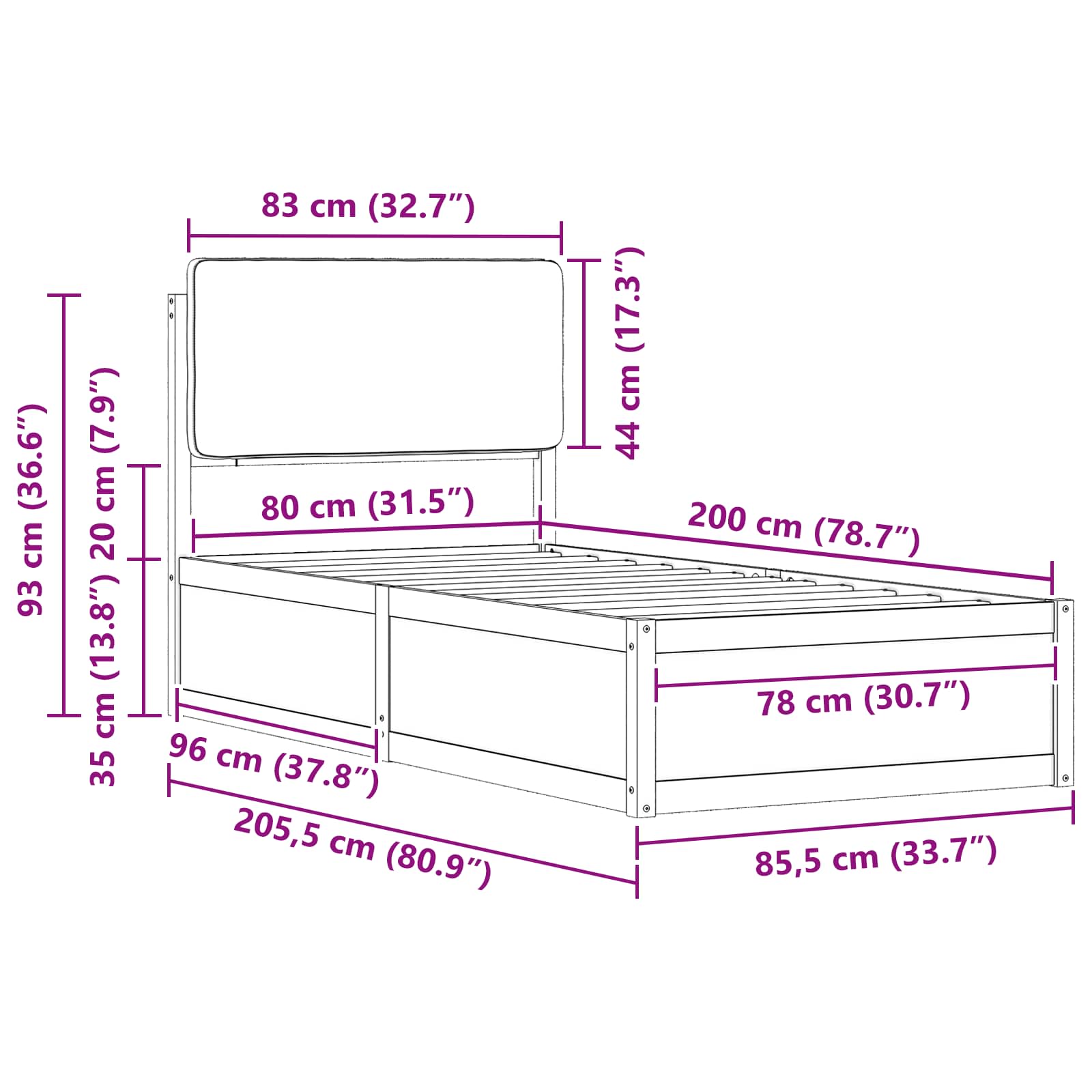vidaXL Ramka łóżka z tapicerowanym wezgłowiem Jasnoszary 80 x 200 cm