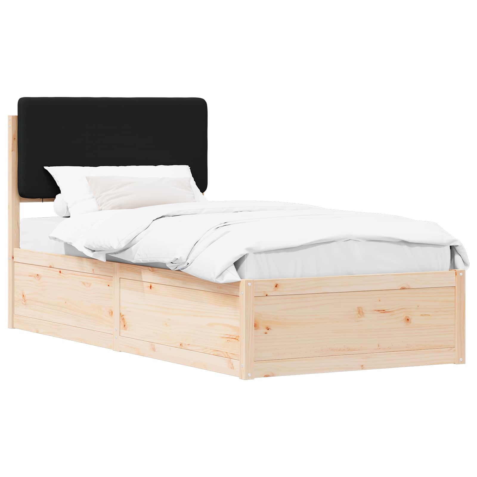 vidaXL Ramka łóżka z tapicerowanym wezgłowiem Czarny 75 x 190 cm