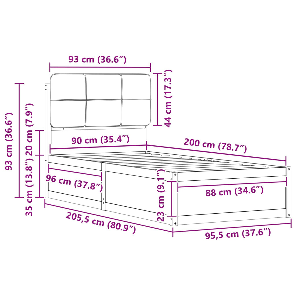 vidaXL Ramka łóżka z tapicerowanym wezgłowiem Ciemnoszary 90 x 200 cm