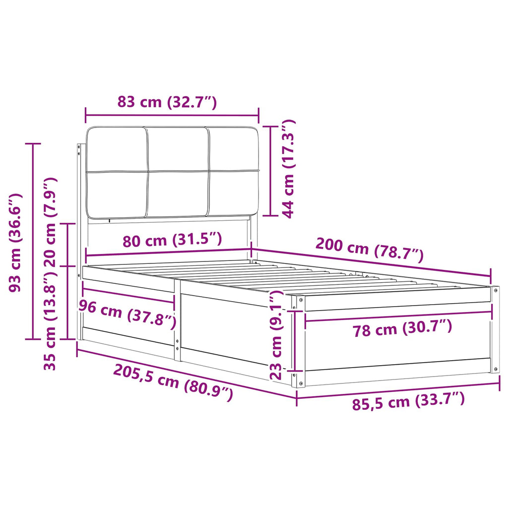 vidaXL Ramka łóżka z tapicerowanym wezgłowiem Czarny 80 x 200 cm