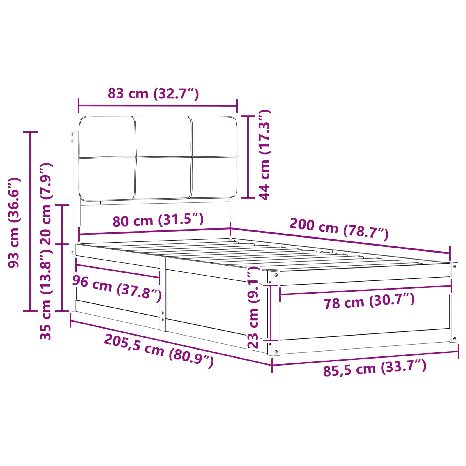 vidaXL Ramka łóżka z tapicerowanym wezgłowiem Jasnoszary 80 x 200 cm