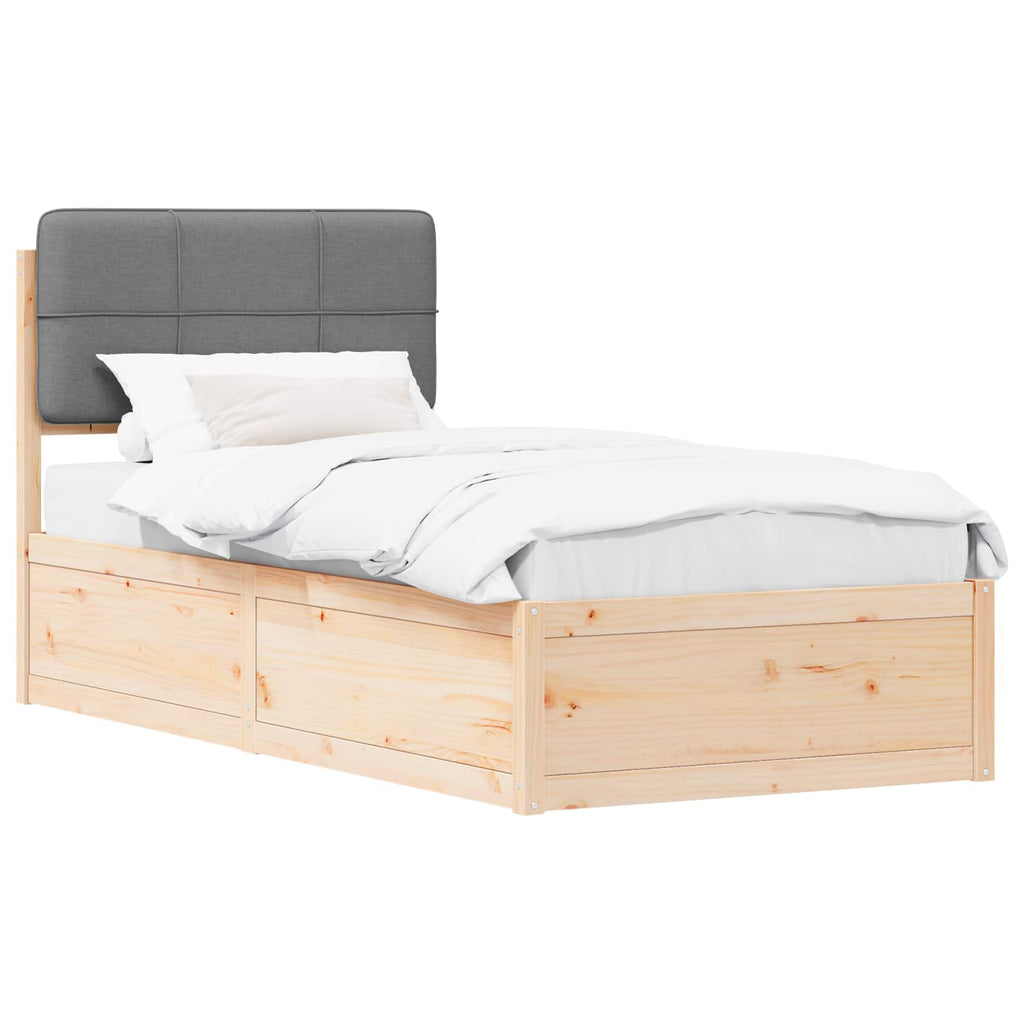 vidaXL Ramka łóżka z tapicerowanym wezgłowiem Jasnoszary 75 x 190 cm